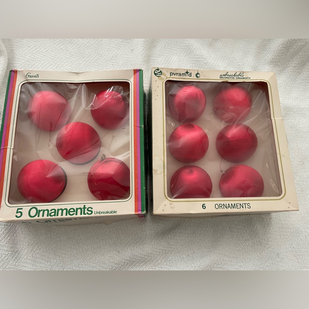Vintage Lot of Red Satin Silk Christmas Ornaments~ 3” large size